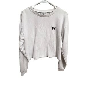 VS PINK White Crop Top Logo Lounge Sweater Small Mesh Back Womens Teens